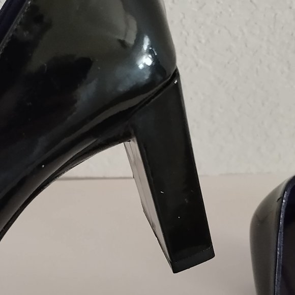 FENDI Silver FF Logo Black Patent Leather Square Toe Heels Vintage New 5.5M - Picture 5 of 12